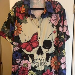 Colorful skull button up